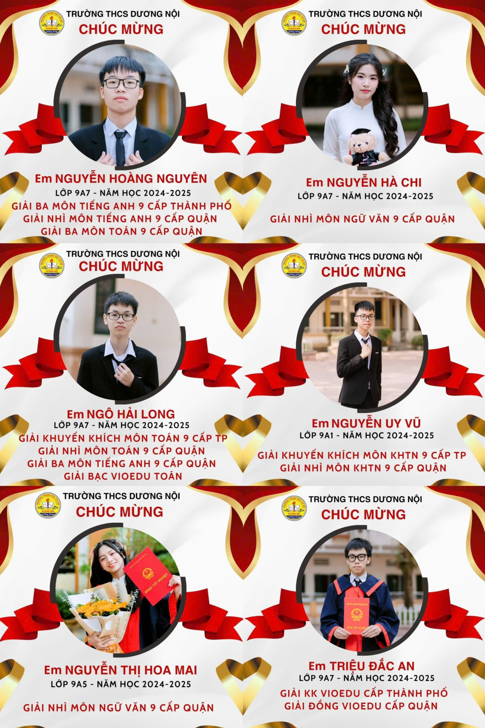 Hình ảnh các em học sinh đạt giải giải cao trong kì thi HSG cấp Quận